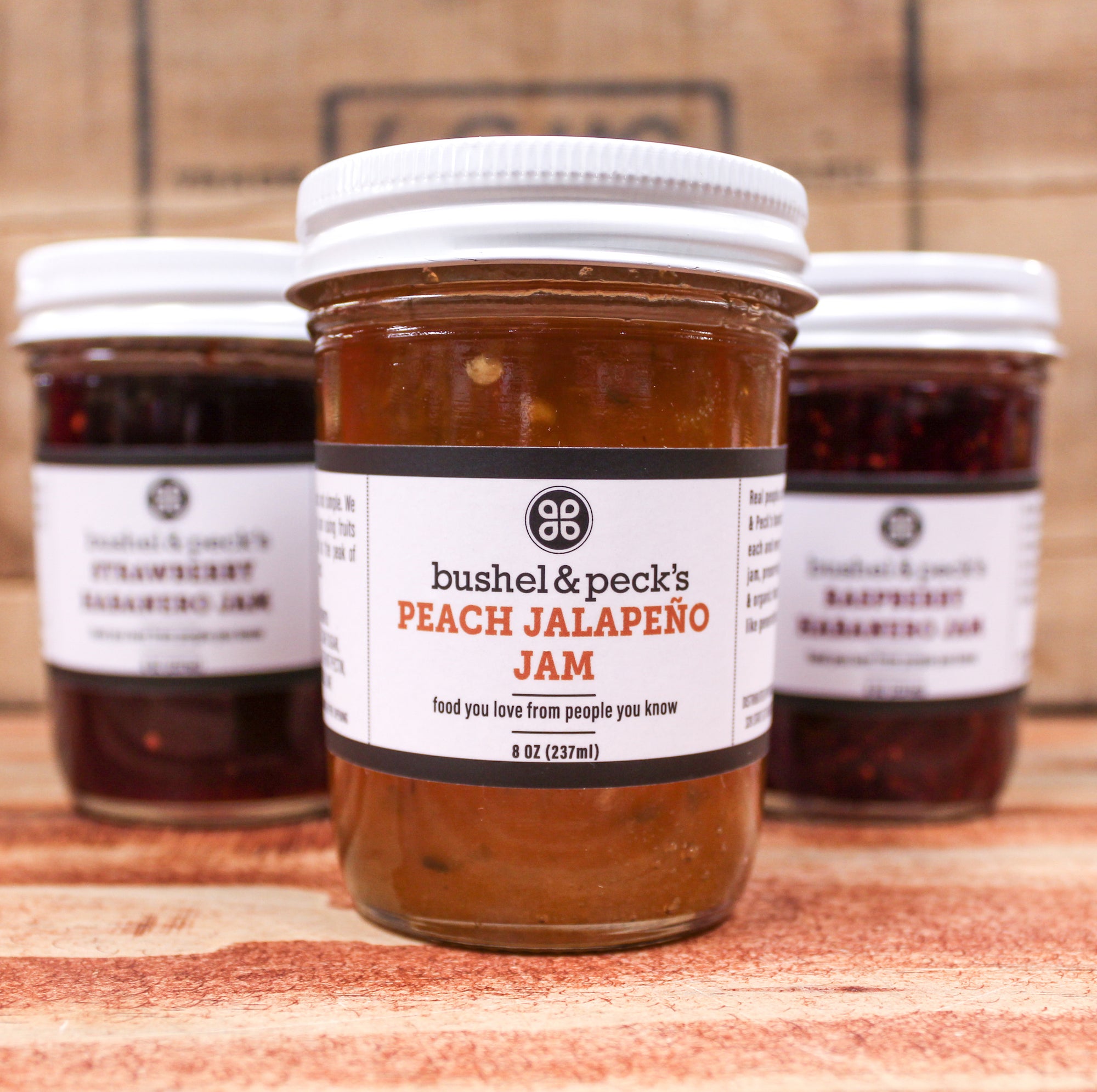 Jam Gift Box ~ Sweet and Spicy Favorites, Raspberry Habanero, Peach Jalapeno and Strawberry Habanero